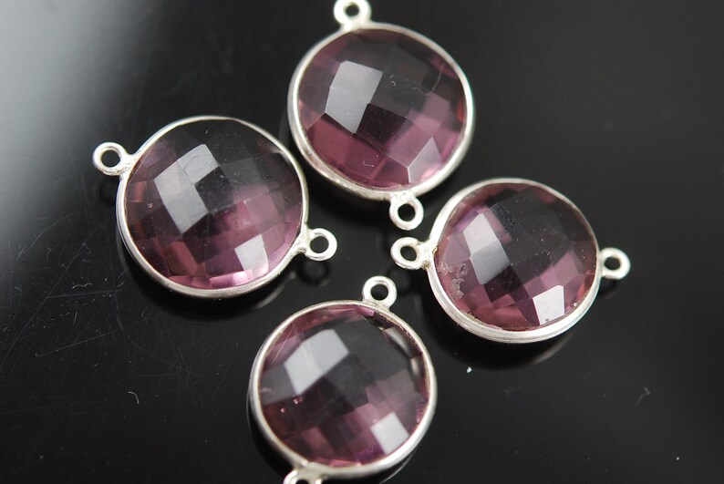 Matching Round Plum color hydro quartz connectors in sterling silver 20.00 ON SALE 18.00 image 3