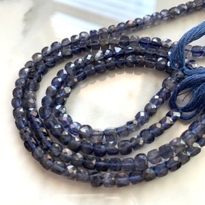 Iolite faceted mini cubes with large holes