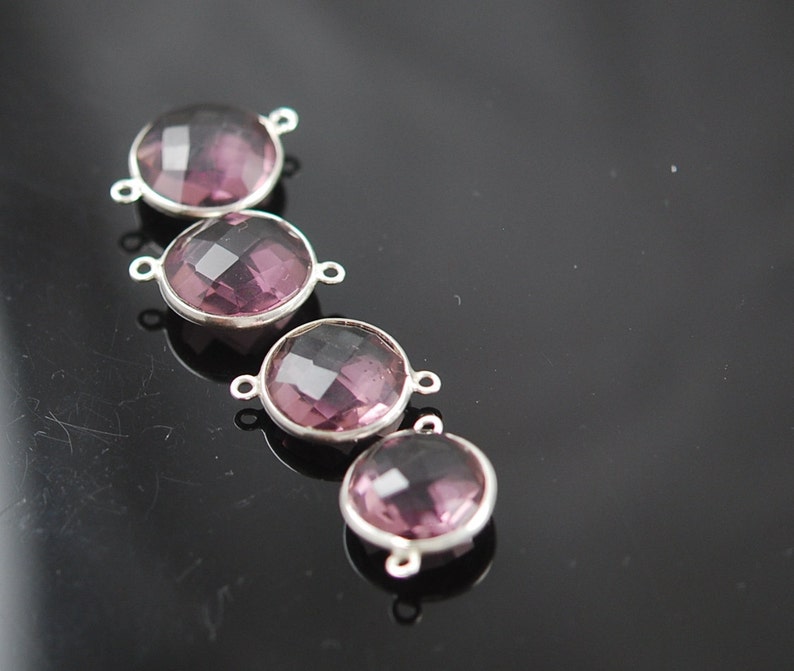 Matching Round Plum color hydro quartz connectors in sterling silver 20.00 ON SALE 18.00 image 2