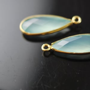 Matching light aqua chalcedony pendants in vermeil 2 pieces