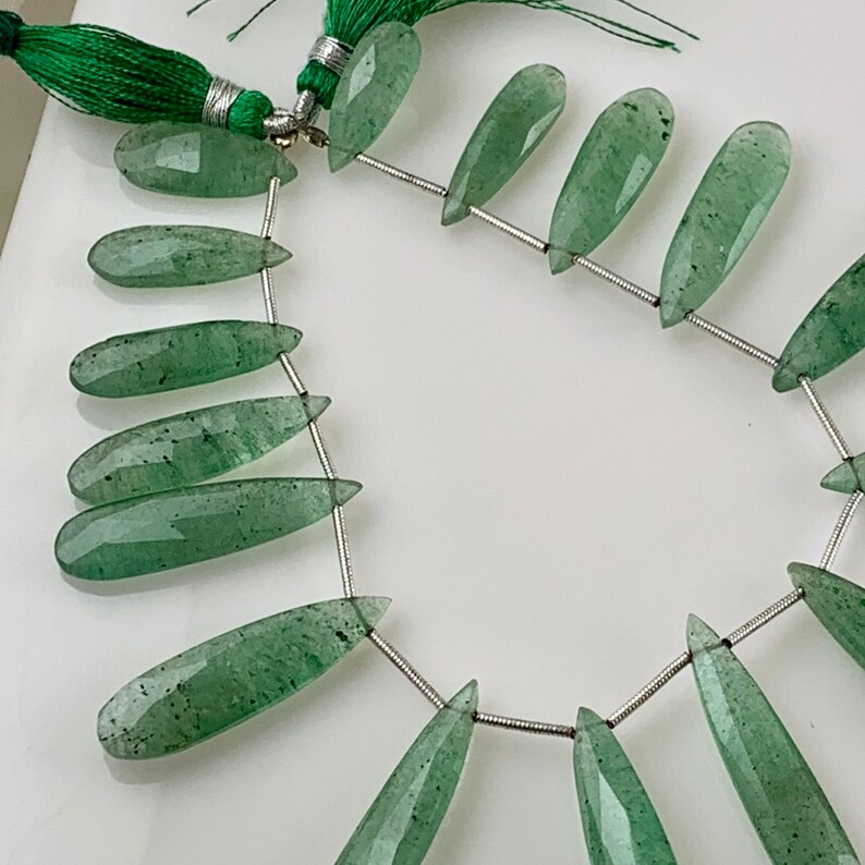 Green Strawberry quartz faceted long pears