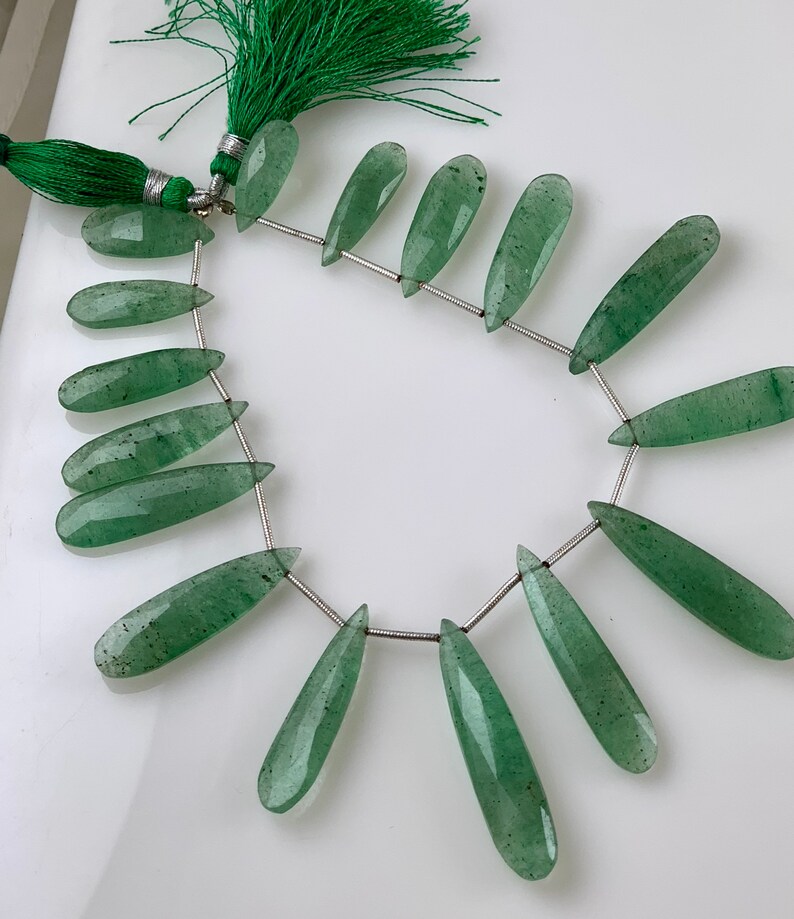 Green Strawberry quartz faceted long pears