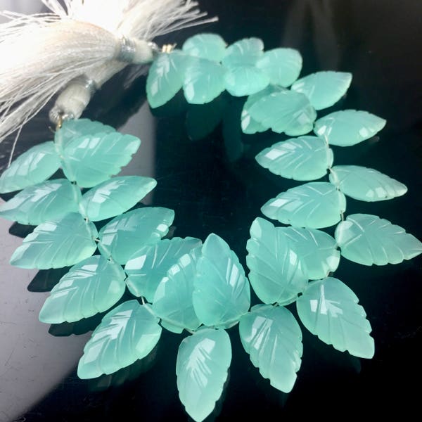 Gorgeous aqua chalcedony carved long leaves