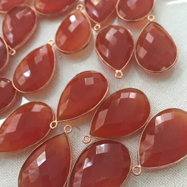 2 Amber chalcedony drops rosegold