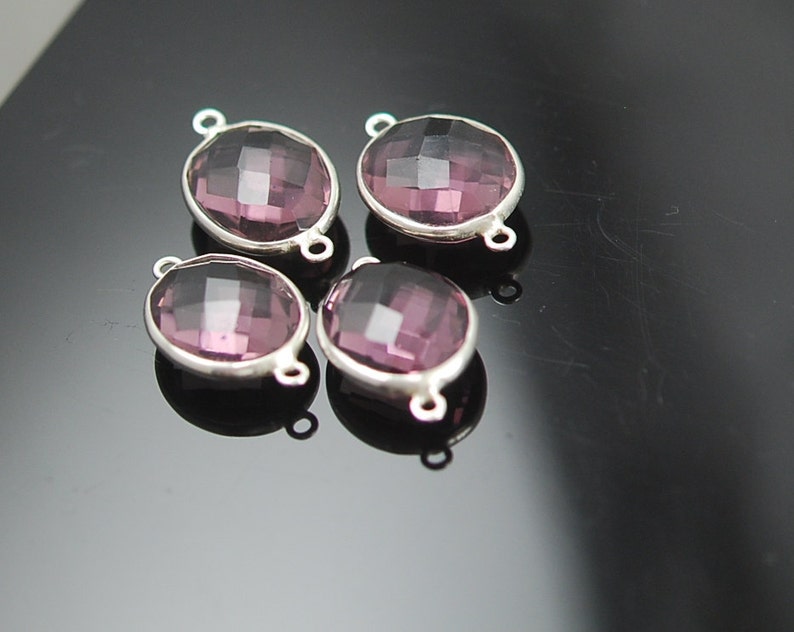 Matching Round Plum color hydro quartz connectors in sterling silver 20.00 ON SALE 18.00 image 1