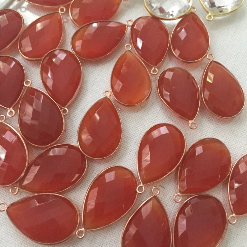 2 Amber chalcedony drops rosegold