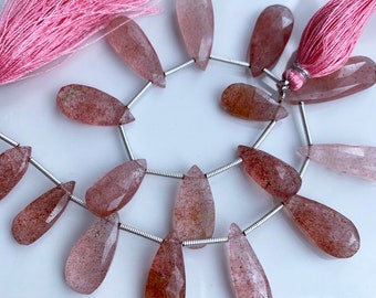 Strawberry quartz faceted long pears