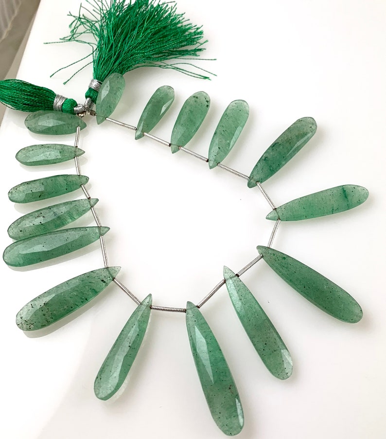Green Strawberry quartz faceted long pears