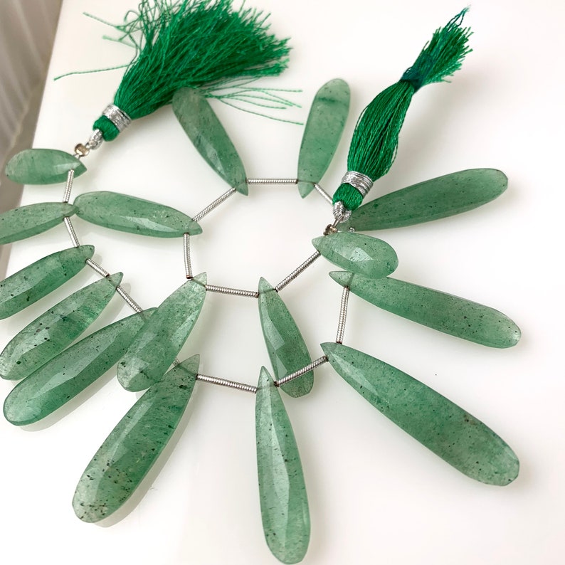 Green Strawberry quartz faceted long pears