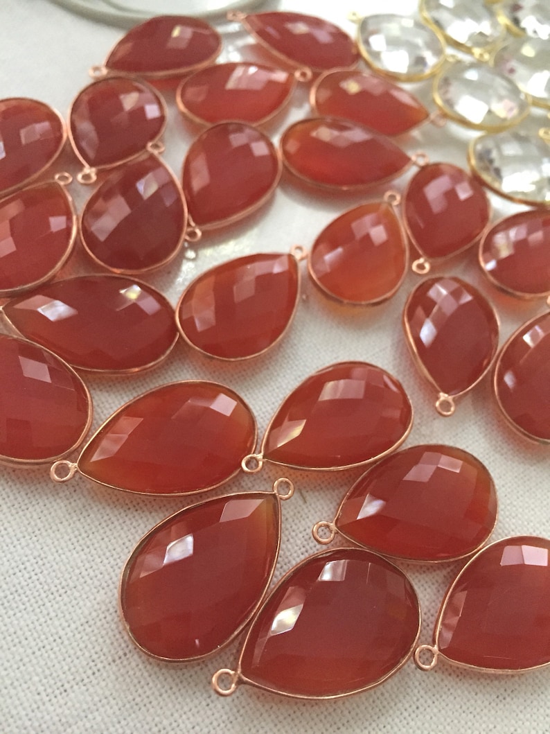 2 Amber chalcedony drops rosegold