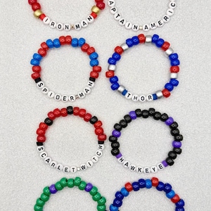 Marvel Universe inspired handmade friendship beaded bracelets - Iron Man - Thor - Loki - Spider man - Hulk Nick Fury Hawkeye Captain America