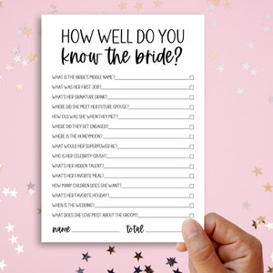 How Well Do You Know the Bride Bridal Shower Party Games - Classic Theme Who Knows the Bride Best Printable Game - Digital File Games