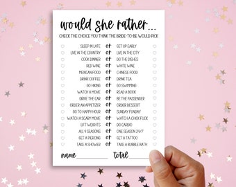 Would She Rather Bridal Shower Games - Classic Theme This or That Would the Bride Rather Downloadable Printable File - Bachelorette Games
