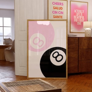 Dualité chic | Impression murale numérique 8 boules rose et noir | Lot de 2 oeuvres d'art murales | Art moderne pour la décoration intérieure à téléchargement immédiat