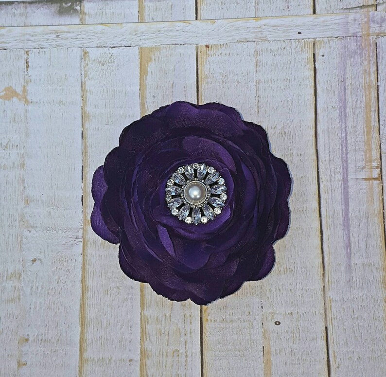 Purple Flower Clip Purple Hair Flower 3.75 Ranunculus Rhinestone Hair Clip Wedding Bridesmaid Flower Girl Purple Hair Clip Bridal Sash Pin