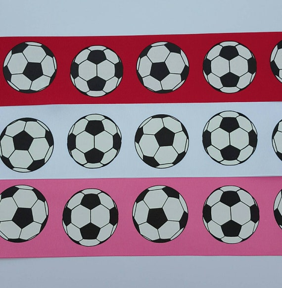By The Yard 7//8 Inch Printed Soccer Balls Grosgrain Ribbon Lisa