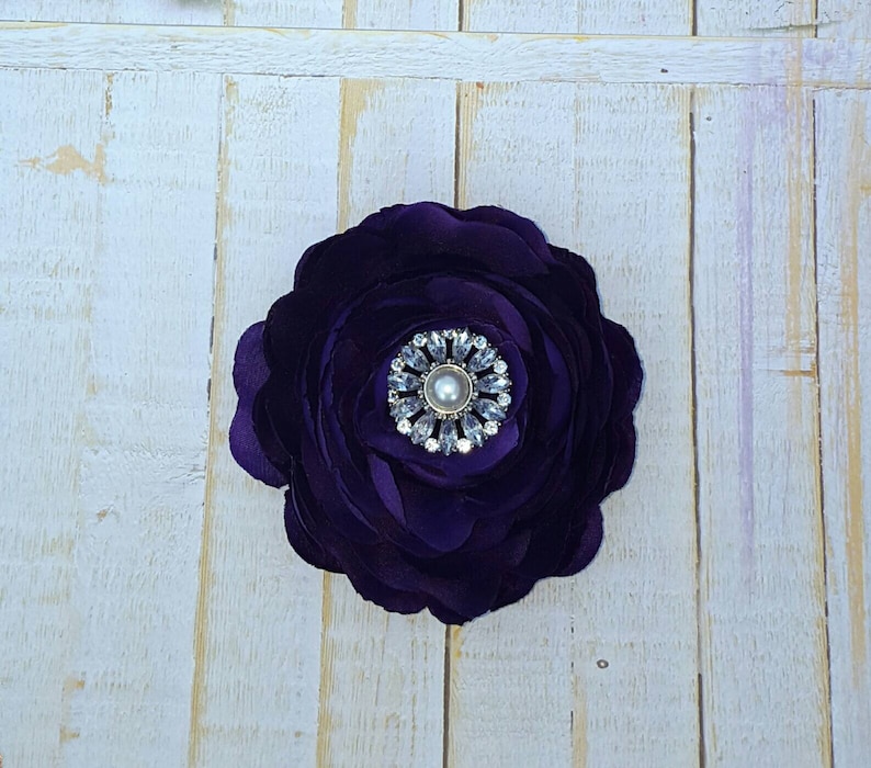 Purple Flower Clip Purple Hair Flower 3.75 Ranunculus Rhinestone Hair Clip Wedding Bridesmaid Flower Girl Purple Hair Clip Bridal Sash Pin