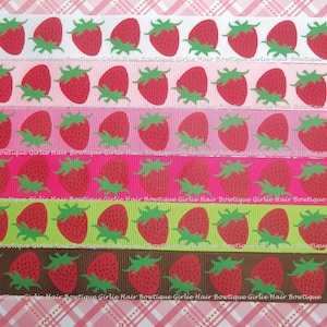 Strawberry Ribbon 7/8&quot; Straw Berry Ribbon Grosgrain Ribbon 1 yd MTMG M2MG Ribbon By The Yard Fruit Ribbon Spring Ribbon Summer Ribbon Berry