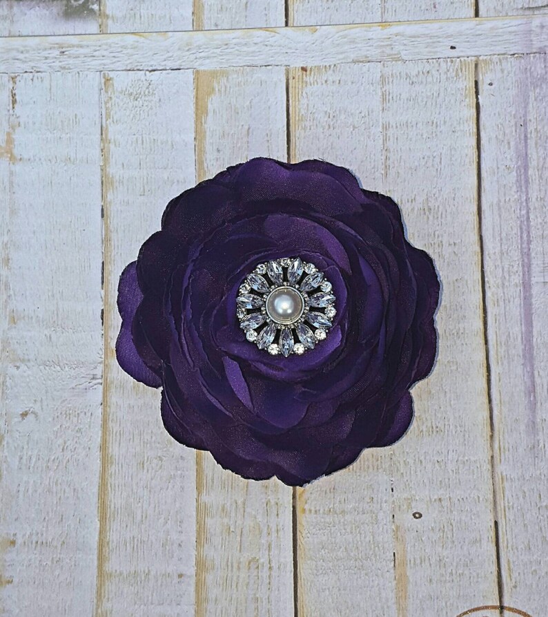 Purple Flower Clip Purple Hair Flower 3.75 Ranunculus Rhinestone Hair Clip Wedding Bridesmaid Flower Girl Purple Hair Clip Bridal Sash Pin