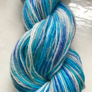 Unique sock yarn, hand painted, marine blue, turquoise with some white 100g image 5