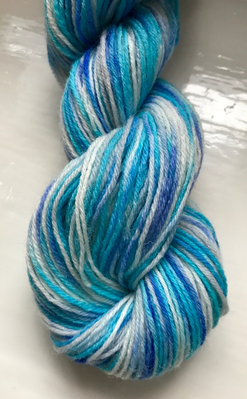 Unique sock yarn, hand painted, marine blue, turquoise with some white 100g image 5