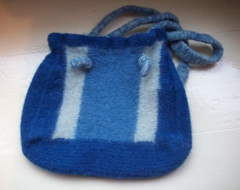 Felt tote bag, shoulder bag, blue wool, unique one off