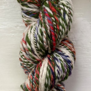 Handspun art yarn, merino, silk, fractal spun - Vineyard -  green, white, orange, chunky
