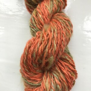 Handspun yarn rustic spun, chunky, plied, rusty ginger, olive greens image 2