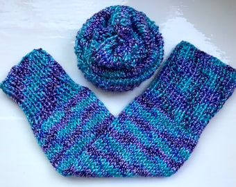 Chunky warm leg warmers multi random purple turquoise blue wool mix