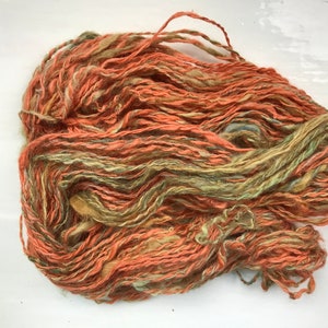 Handspun yarn rustic spun, chunky, plied, rusty ginger, olive greens image 6