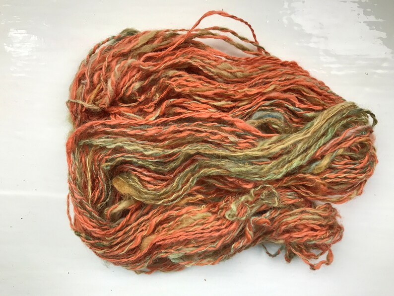 Handspun yarn rustic spun, chunky, plied, rusty ginger, olive greens image 6