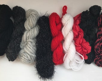 Grab bag assorted yarn mini skeins 50g Black Red Grey GBJU2