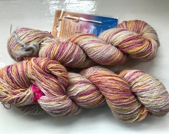 Unique sock yarn kit, hand dyed wool, hand painted, variegated  plum, gold, beige 100g by SpinningStreak