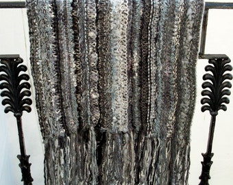 Knitted wedding shawl, luxury grey wrap, long wide scarf, warm cosy stole by SpinningStreak