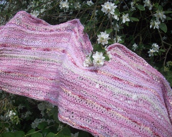 Knitted wedding shawl, pinks, summer wrap, long wide scarf, warm cosy stole by SpinningStreak