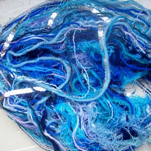 Inspiration thread pack, assorted fibers, creative yarn pack, True Blues  - minimum 60 yards 55 metres