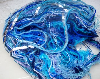 Inspiration thread pack, assorted fibers, creative yarn pack, True Blues  - minimum 60 yards 55 metres