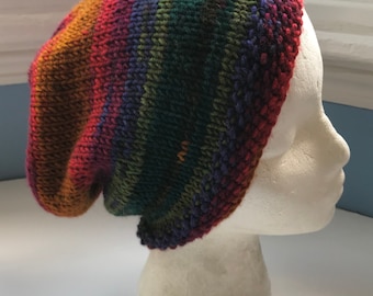 Unisex hat, vegan beanie, warm, hand knitted, medium size, dark plum, ginger