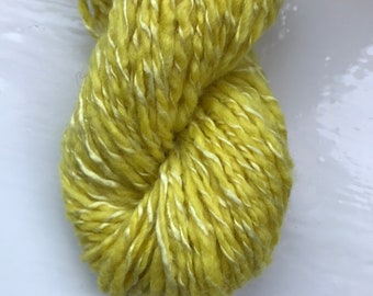Handspun luxury yarn, merino, silk, yellow