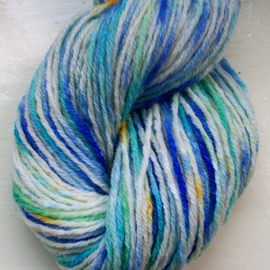 Hand painted yarn, merino, cashmere, mohair, blue aqua lemon ivory 50g by SpinningStreak