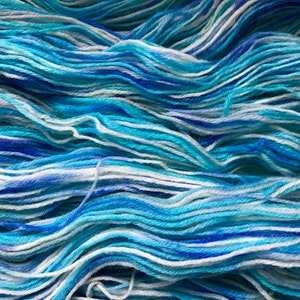 Unique sock yarn, hand painted, marine blue, turquoise with some white 100g image 3