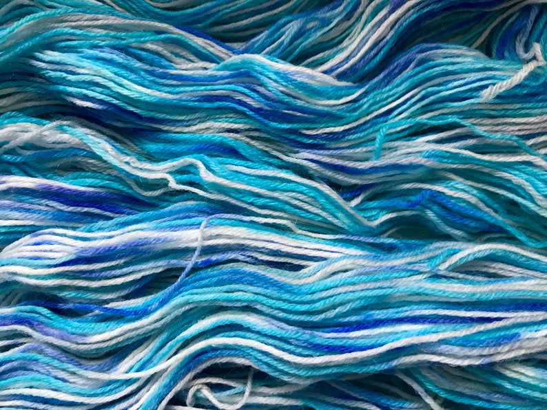 Unique sock yarn, hand painted, marine blue, turquoise with some white 100g image 3