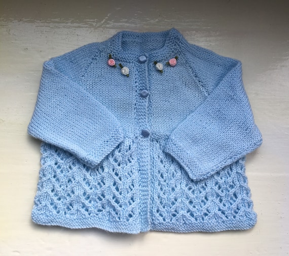 Baby girl cardigan toddler jacket vegan easy care knit blue | Etsy
