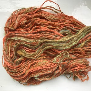 Handspun yarn rustic spun, chunky, plied, rusty ginger, olive greens image 3