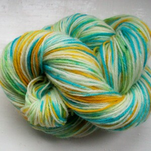 Sock yarn hand painted wool, gold, yellow, green, turquoise blue 100g