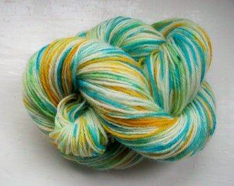 Sock yarn hand painted wool, gold, yellow, green, turquoise blue 100g