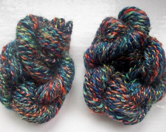 Handspun merino yarn -  dark blue, multi rainbow by SpinningStreak