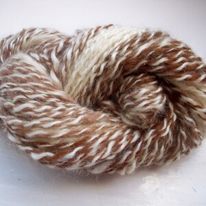 Handspun yarn, luxury Bluefaced Leicester wool, natural brown and cream by SpinningStreak