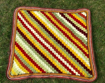 FIVE SEASONS: , AUTUMN, pram blanket, vegan, newborn wrap, boy girl crocheted lap afghan, by SpinningStreak