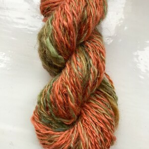 Handspun yarn rustic spun, chunky, plied, rusty ginger, olive greens image 7